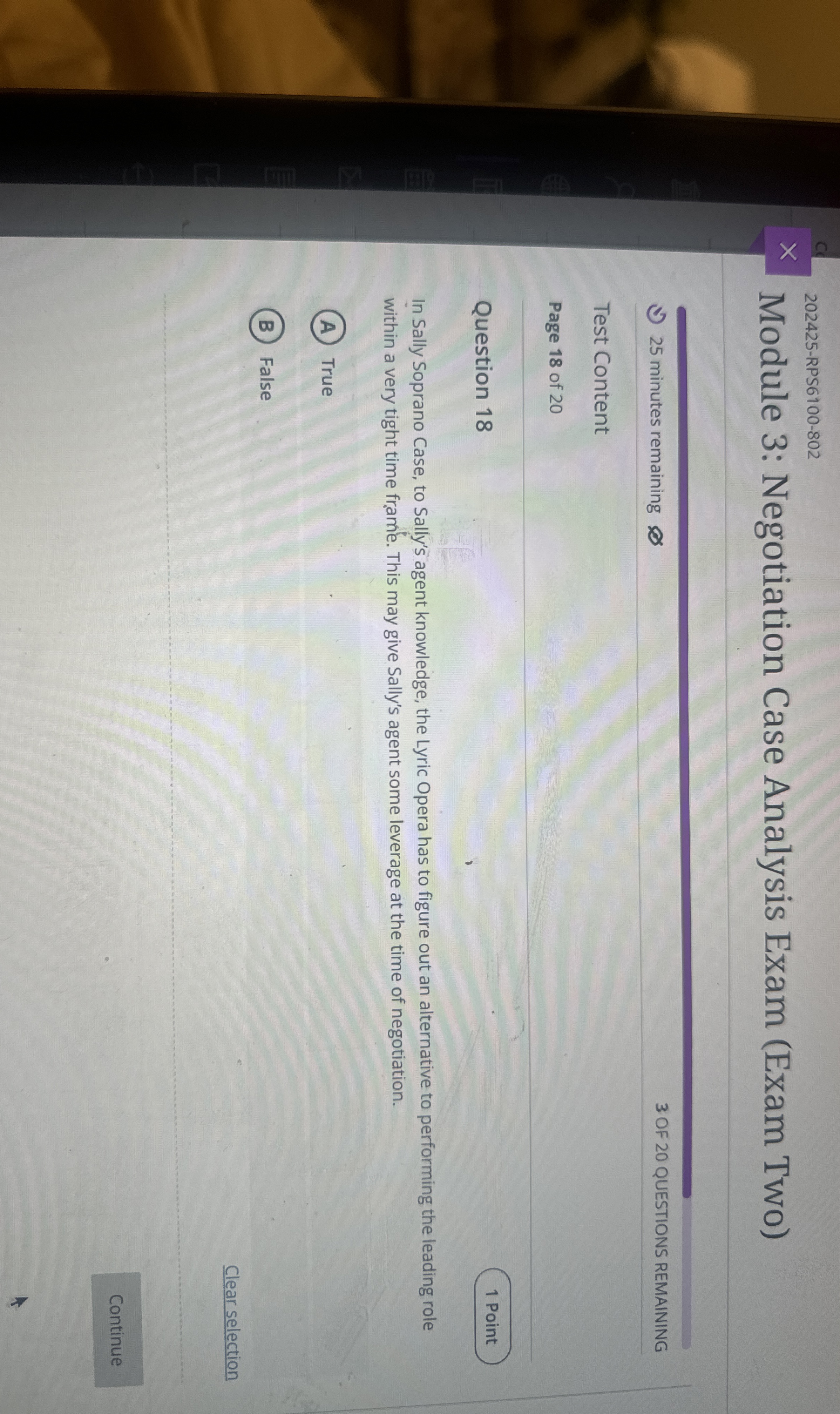  202425-RPS6100-802 Module 3: Negotiation Case Analysis Exam (Exam Two) 25 minutes