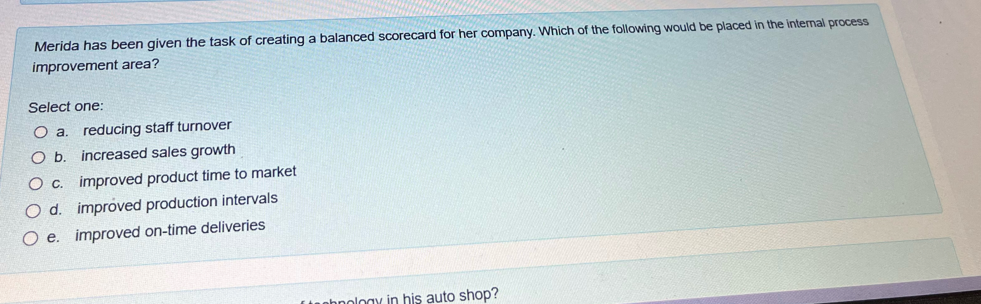  Merida has been given the task of creating a balanced scorecard