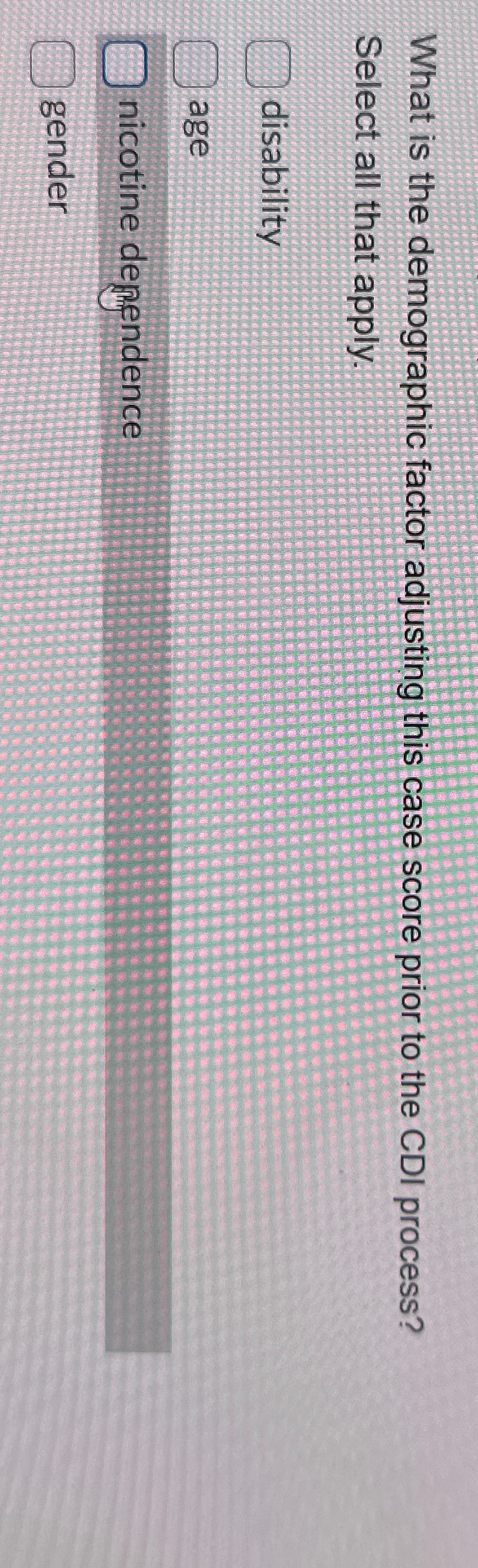  What is the demographic factor adjusting this case score prior to