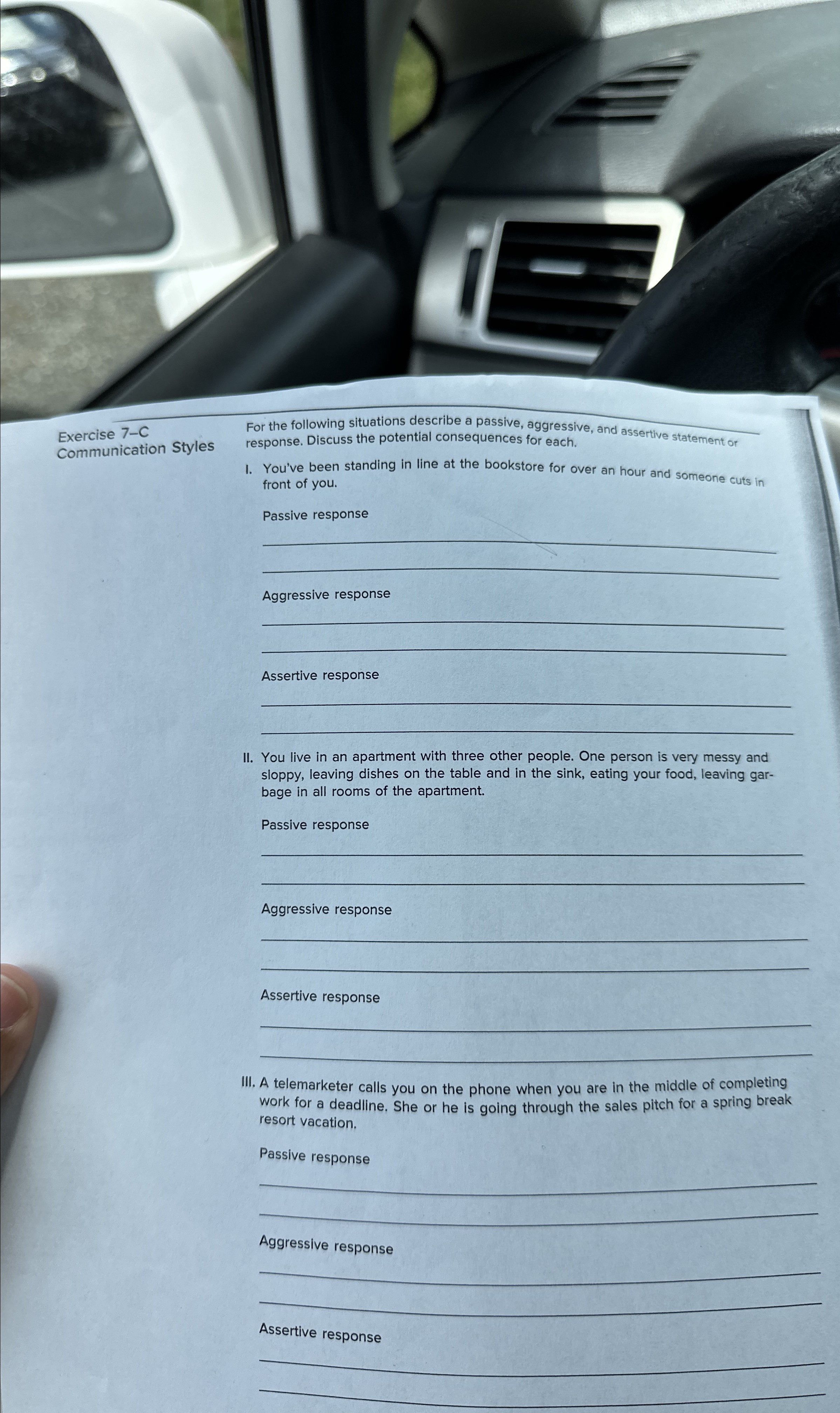  Exercise 7-C Communication Styles For the following situations describe a passive,