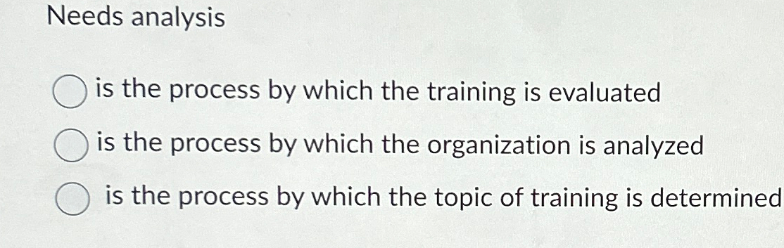  Needs analysis is the process by which the training is evaluated