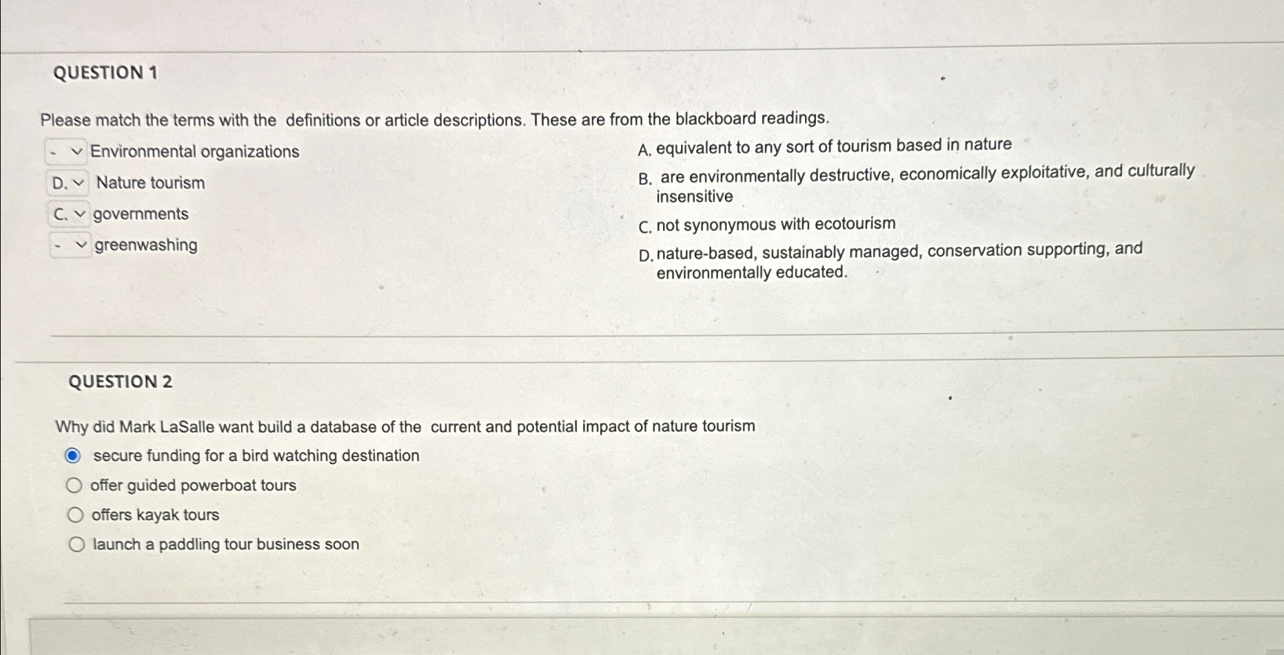  QUESTION 1 Please match the terms with the definitions or article