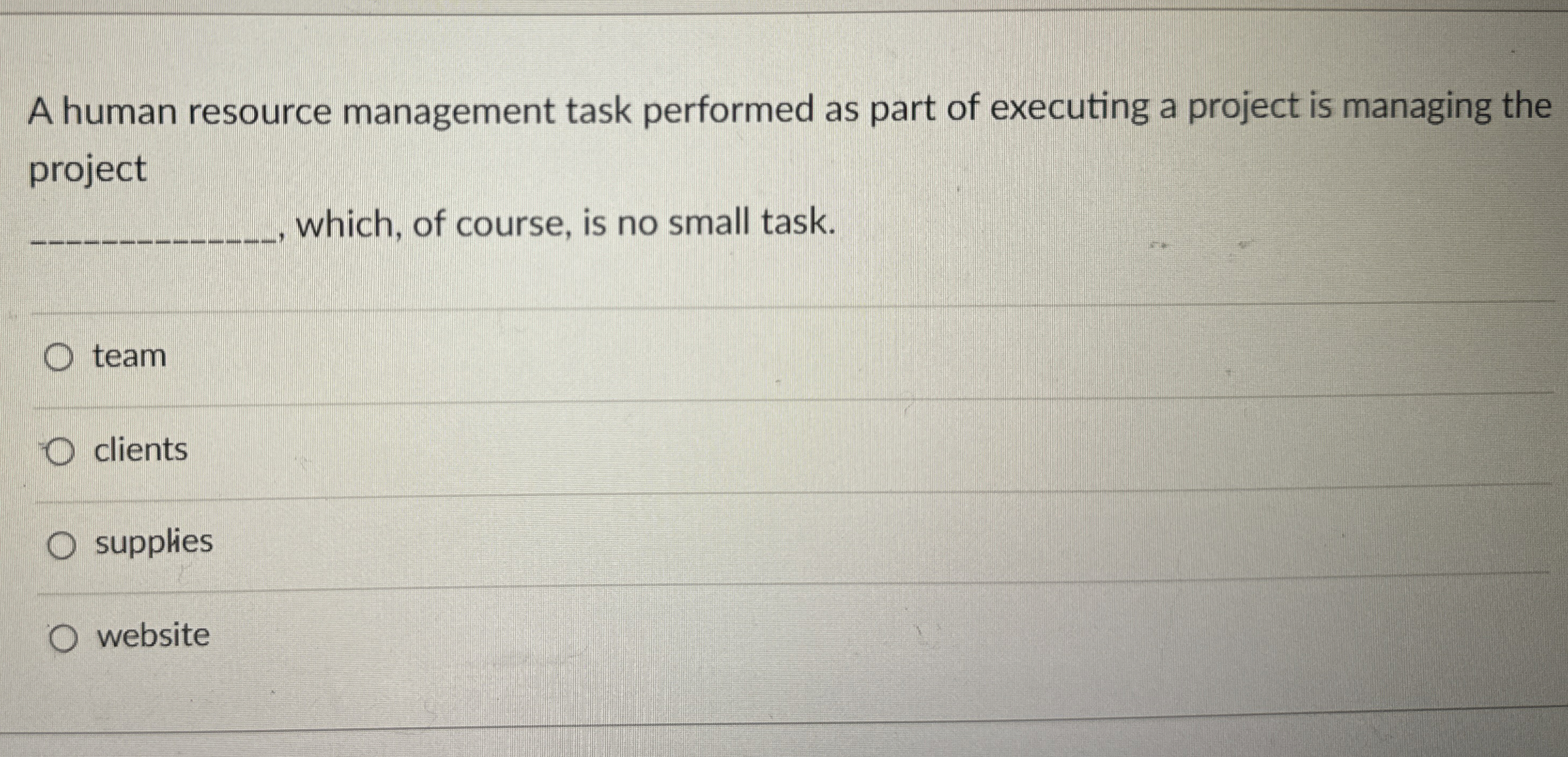  A human resource management task performed as part of executing a