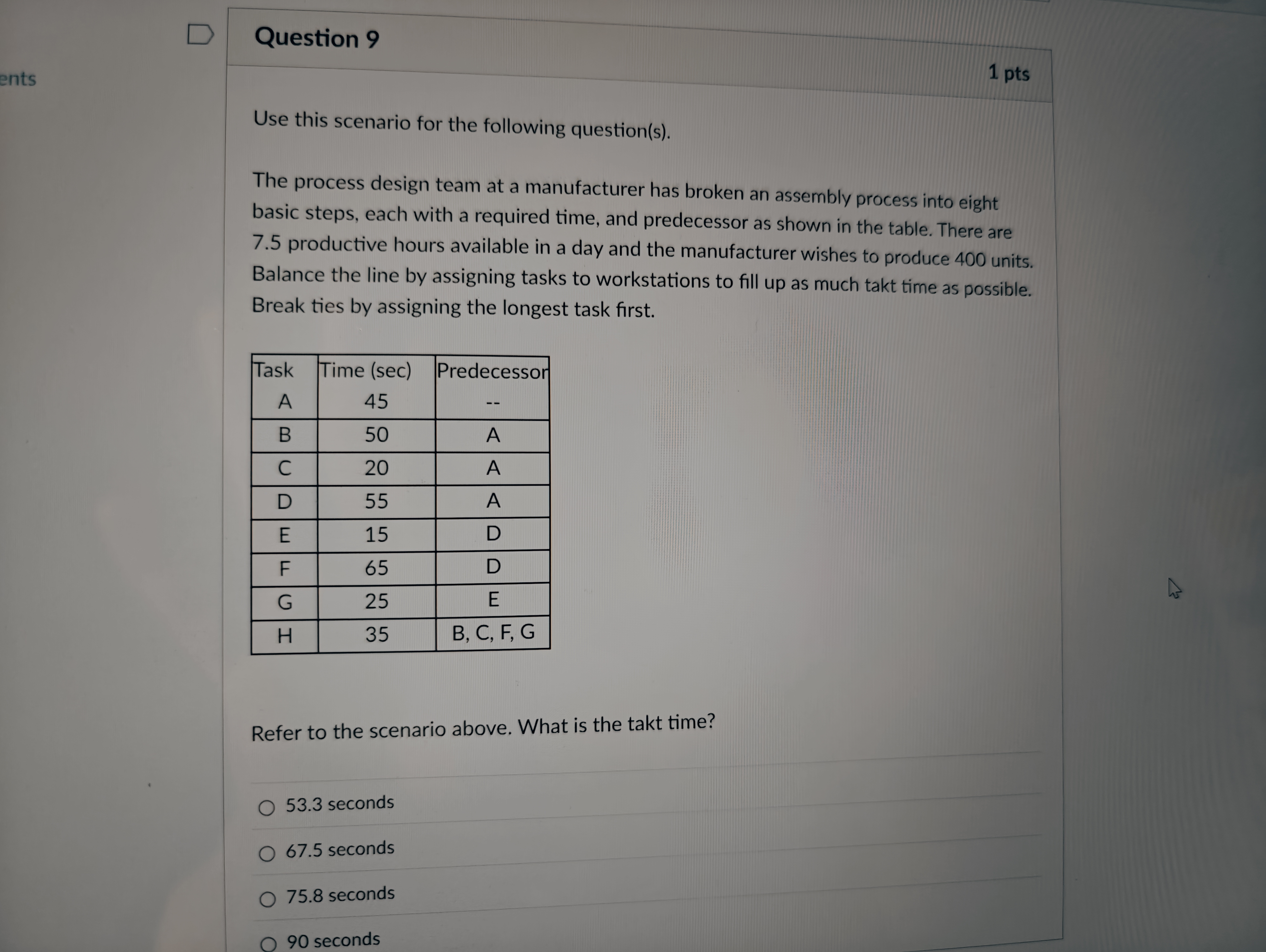  Question 9 Use this scenario for the following question(s). The process