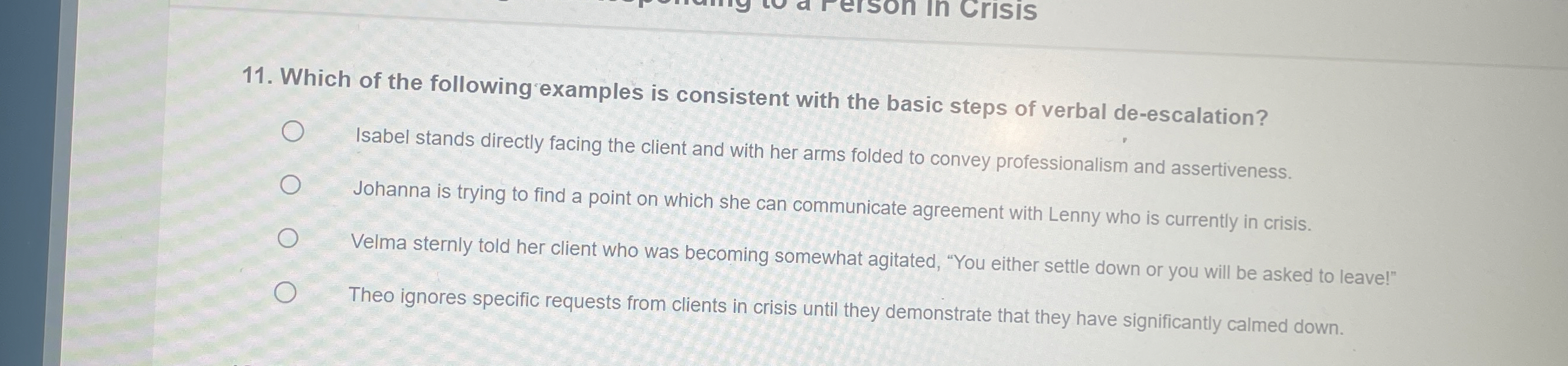  Which of the following examples is consistent with the basic steps