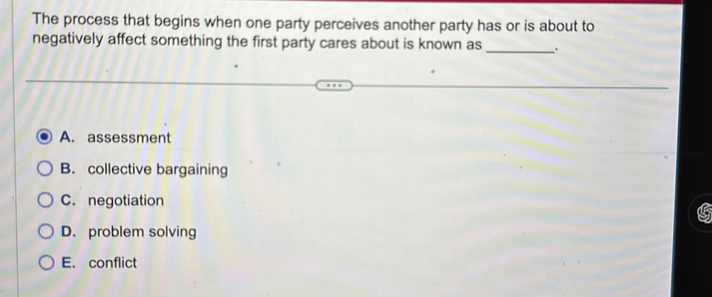 The process that begins when one party perceives another party has