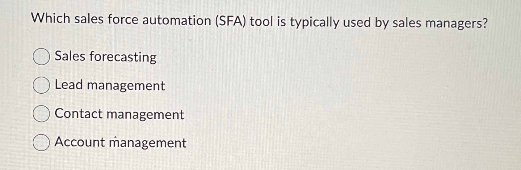  Which sales force automation (SFA) tool is typically used by sales