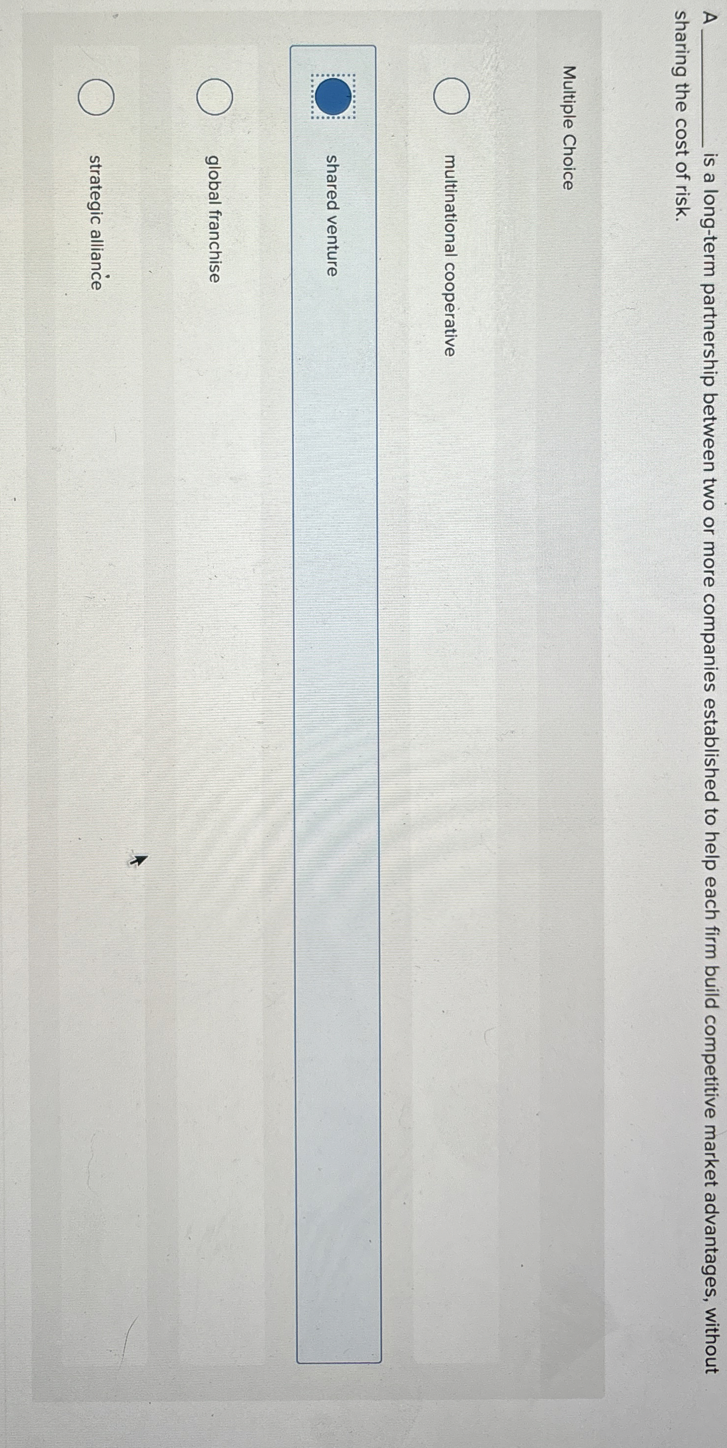  A is a long-term partnership between two or more companies established