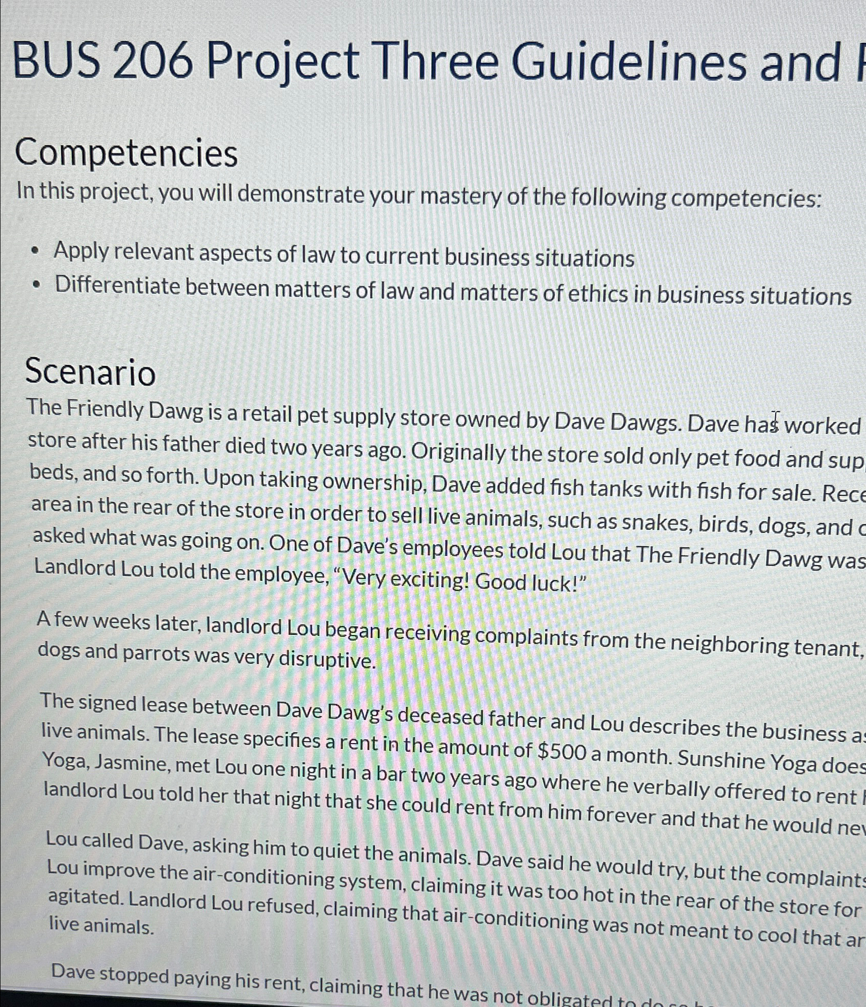  BUS 206 Project Three Guidelines and Competencies In this project, you