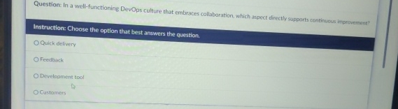  Question: In a well-functioning DevOps culture that embraces collaboration, which aspect