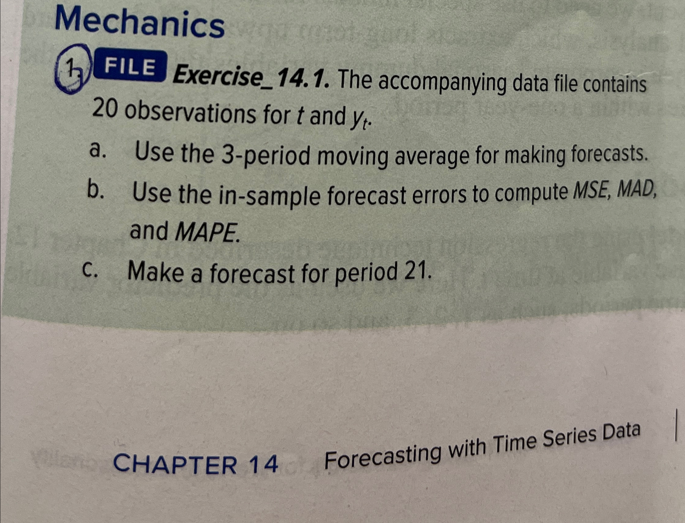  Mechanics FILE Exercise_14.1. The accompanying data file contains 20 observations for