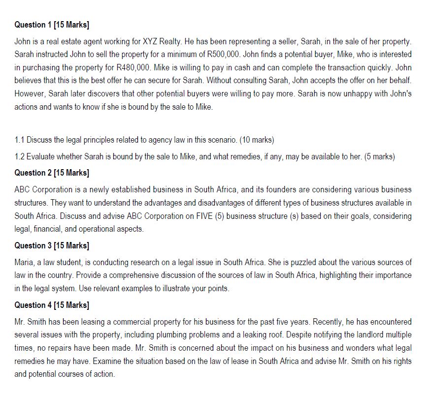  Question Marks] John is a real estate agent working for XYZ