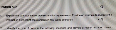  UESTION ONE [30] Explain the communication process and its key elements.