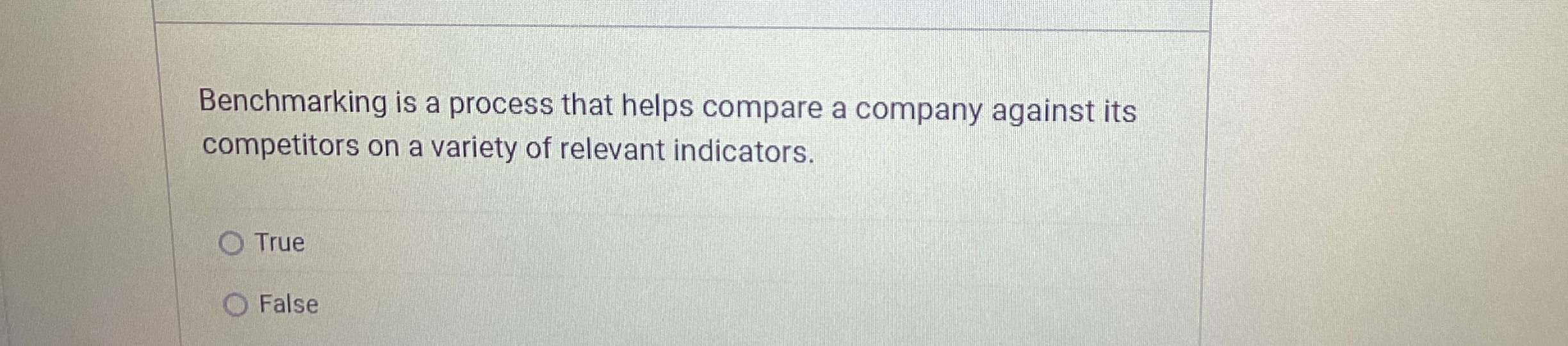  Benchmarking is a process that helps compare a company against its