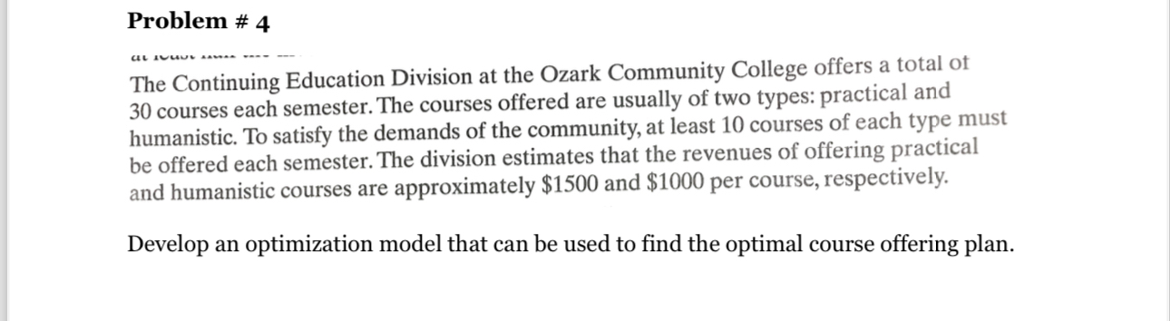 Problem # 4 The Continuing Education Division at the Ozark Community