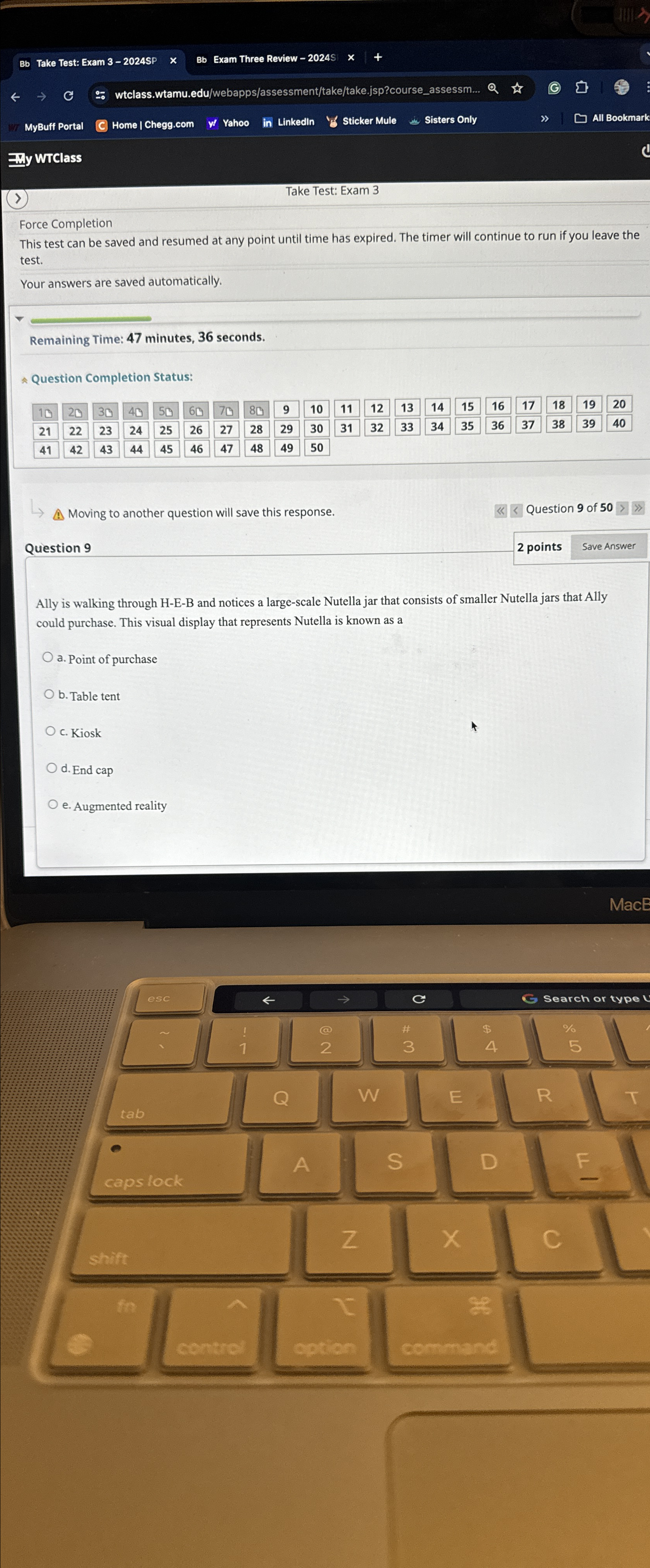  Take Test: Exam 3-2024SP Exam Three Review -2024 wtclass.wtamu.edu/webapps/assessment/take/take.jsp?course_assessm.. MyBuff Portal