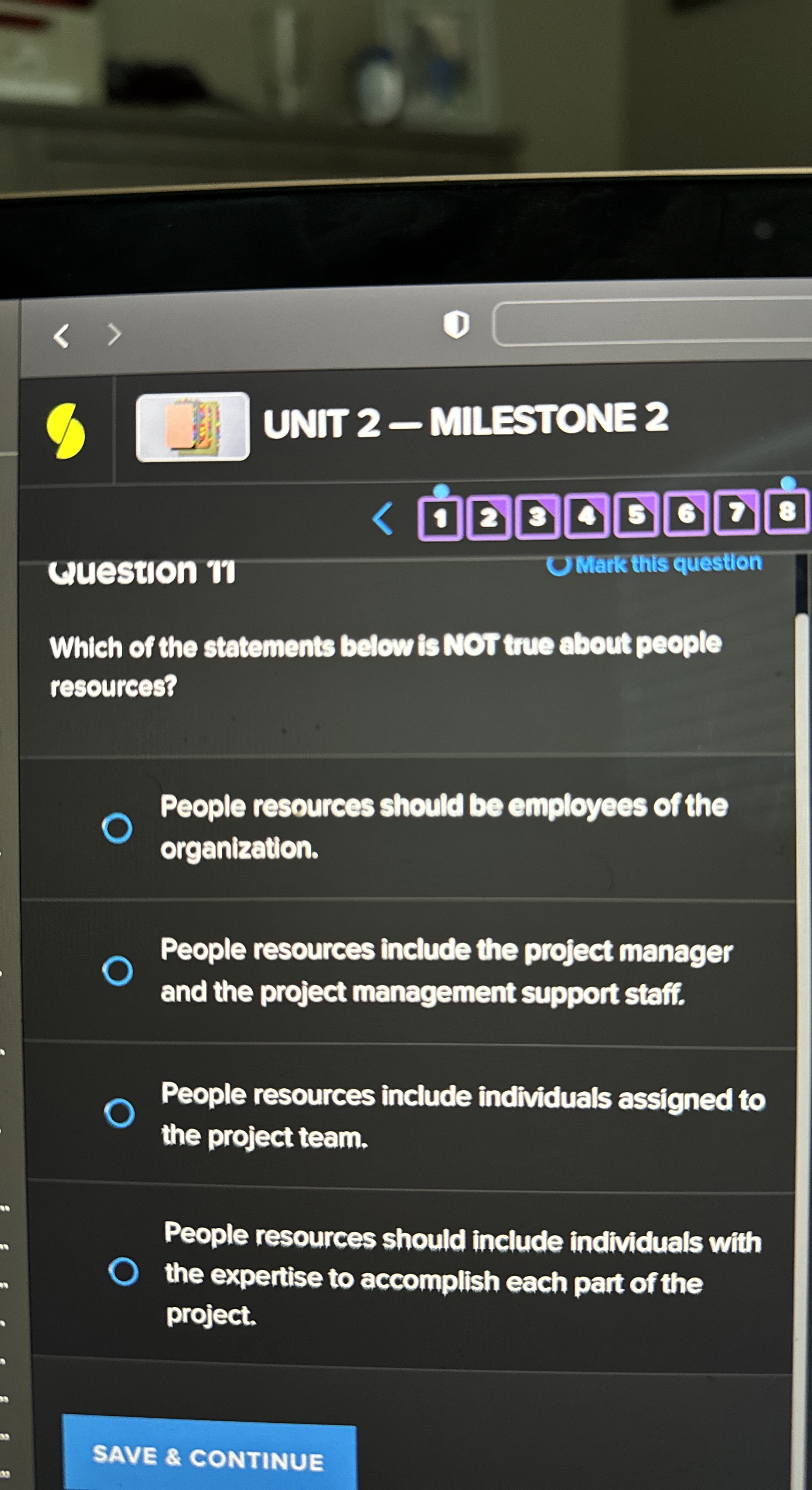  8 H UNIT 2- MILESTONE 2 Gueston 11 OMark this question