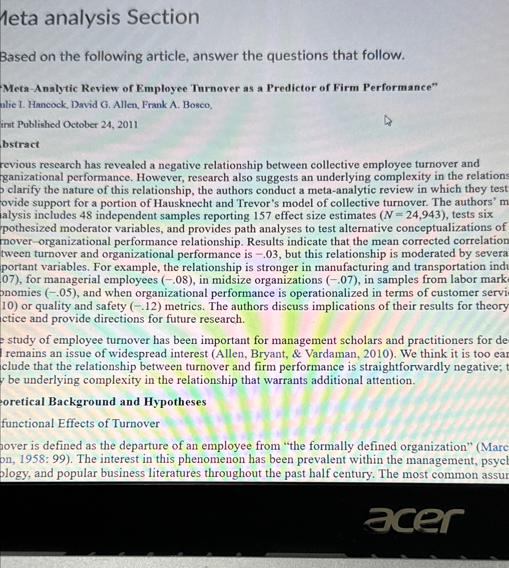  1eta analysis Section Based on the following article, answer the questions