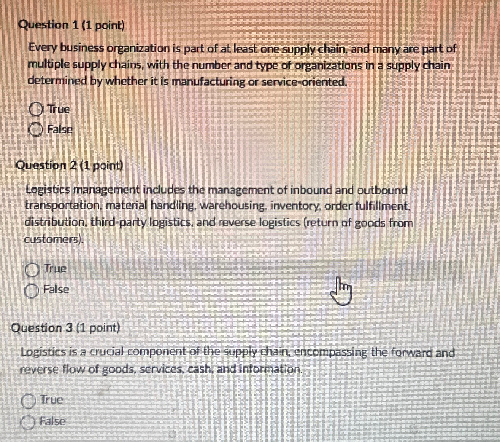  Question 1(1 point) Every business organization is part of at least