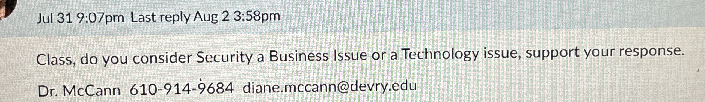  Jul 319:07pm Last reply Aug 23:58pm Class, do you consider Security