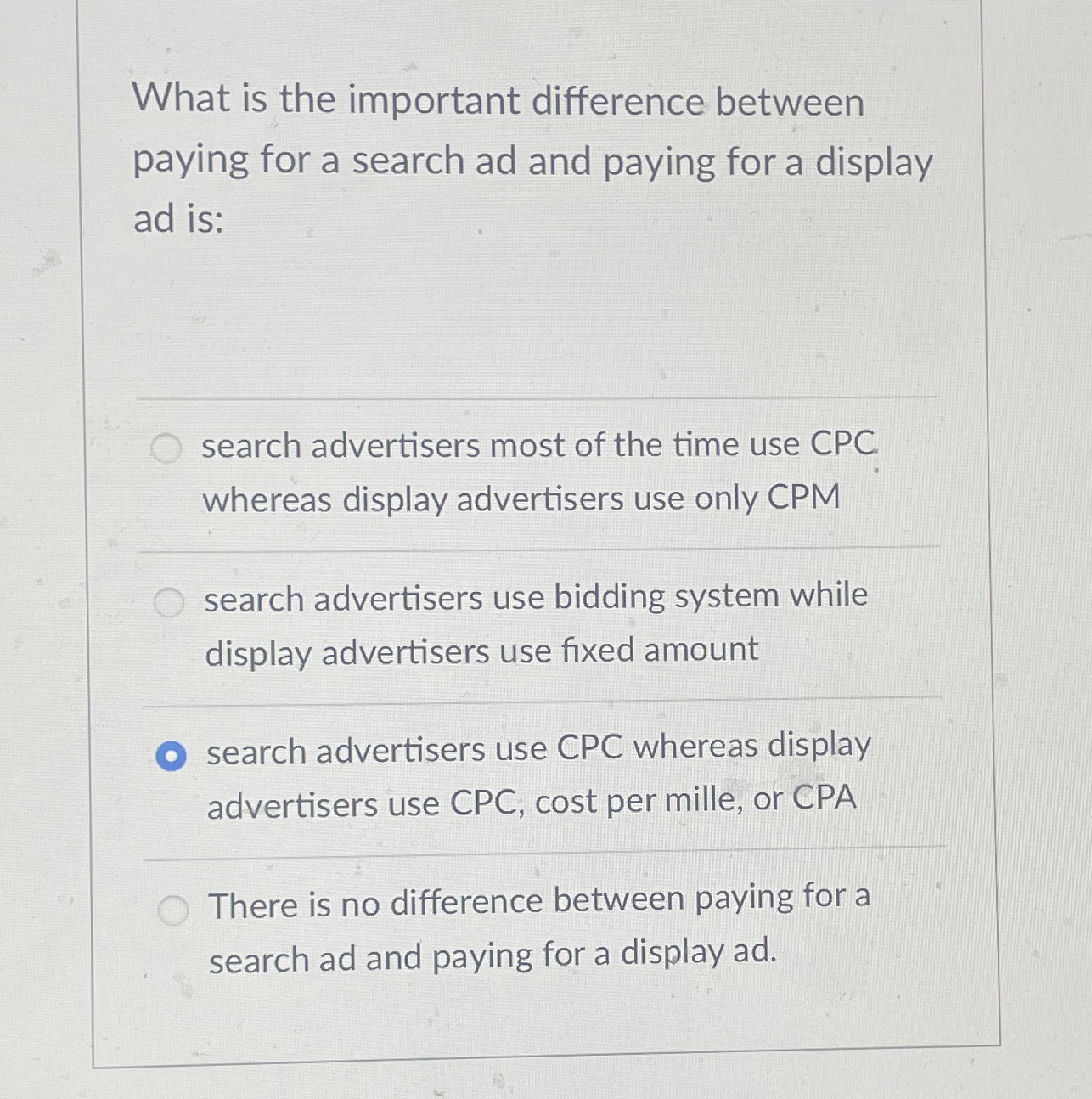  What is the important difference between paying for a search ad
