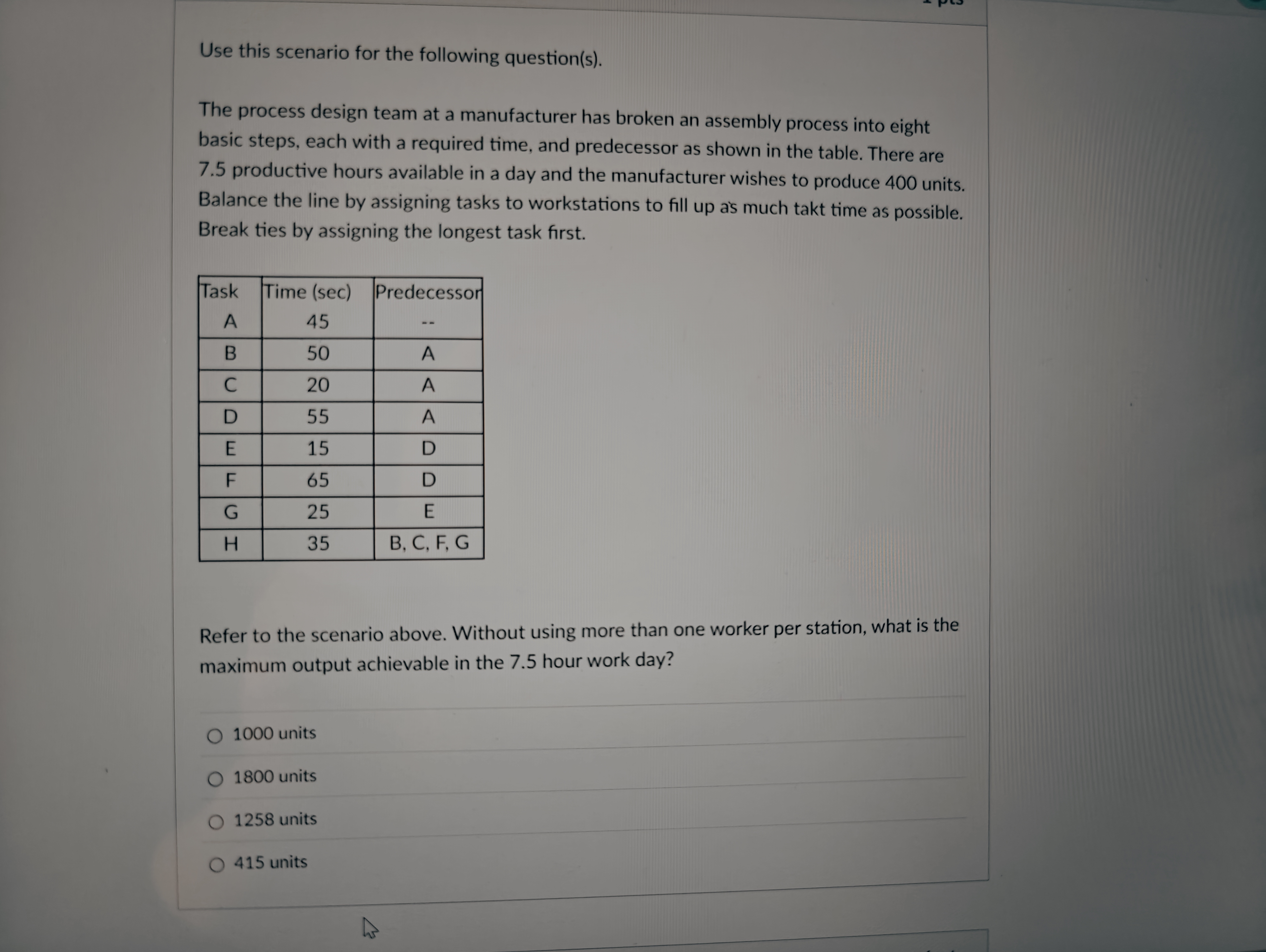  Use this scenario for the following question(s). The process design team