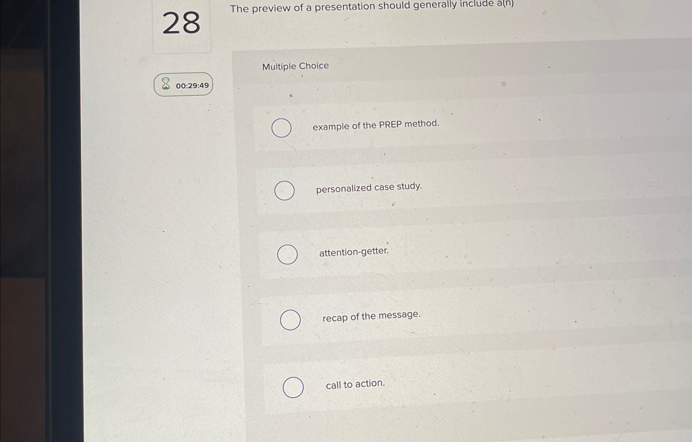  28 The preview of a presentation should generally include a(n) Multiple