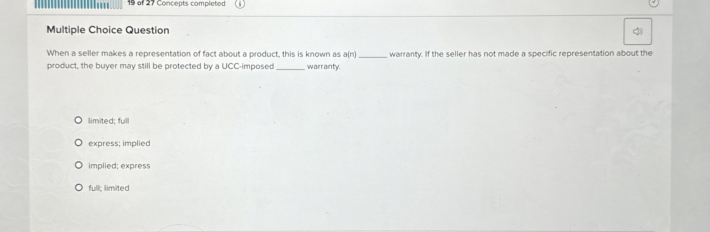  Multiple Choice Question When a seller makes a representation of fact