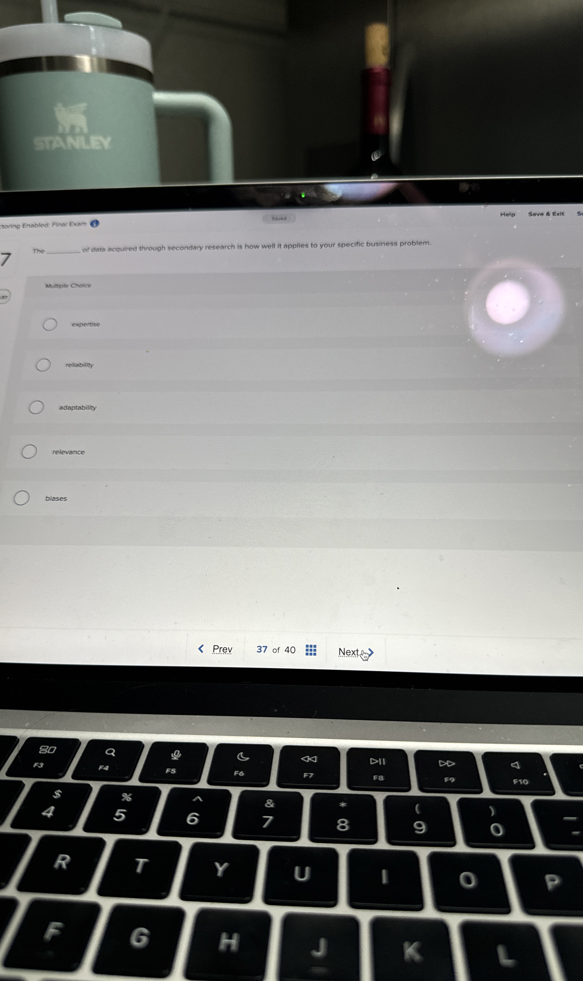  -toring Enabled: Final Exam 9 Help Save & Exit soved The