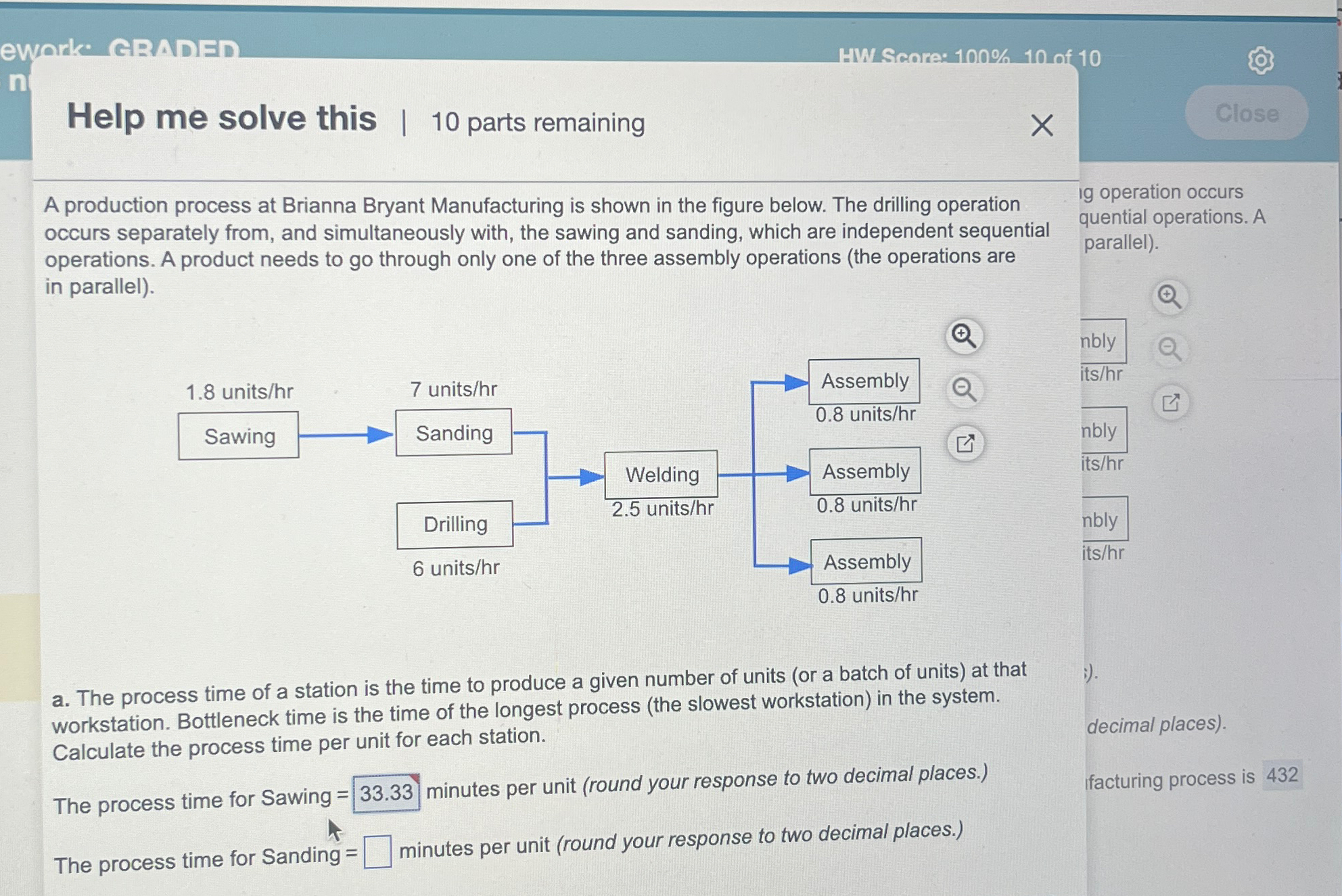  Help me solve this 10 parts remaining Close A production process