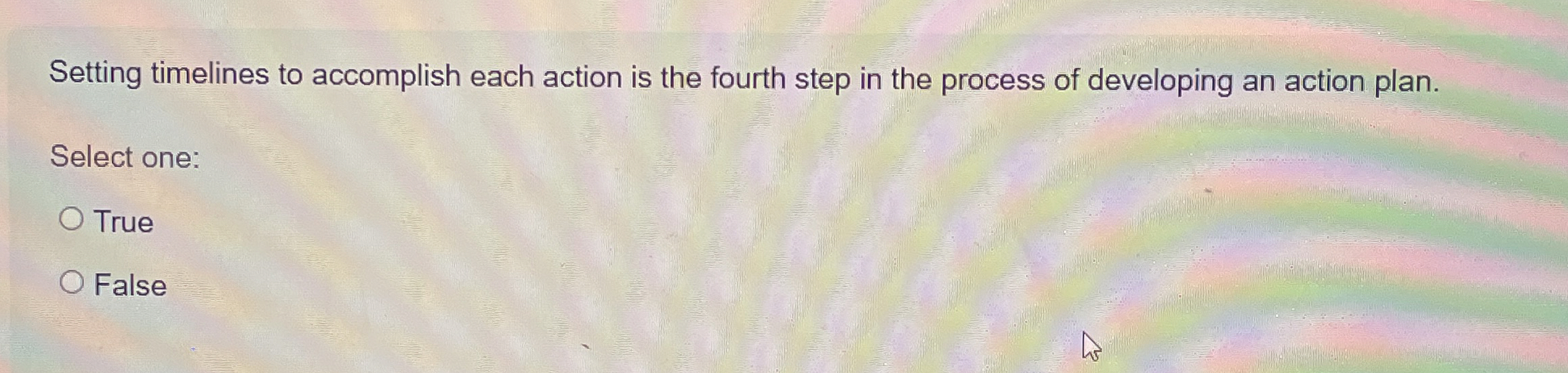  Setting timelines to accomplish each action is the fourth step in