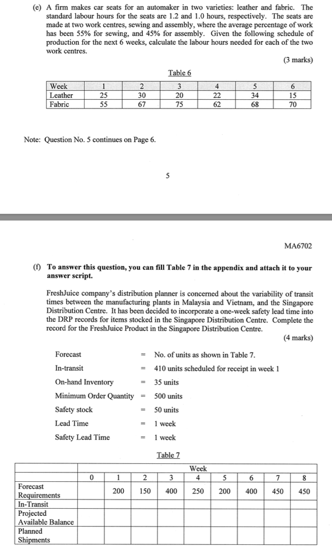  (f) To answer this question, you can fill Table 7 in