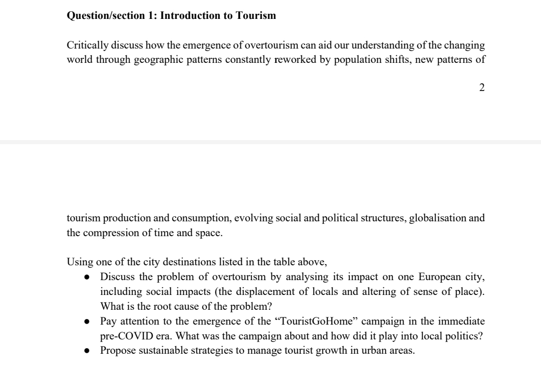  Question/section 1: Introduction to Tourism Critically discuss how the emergence of