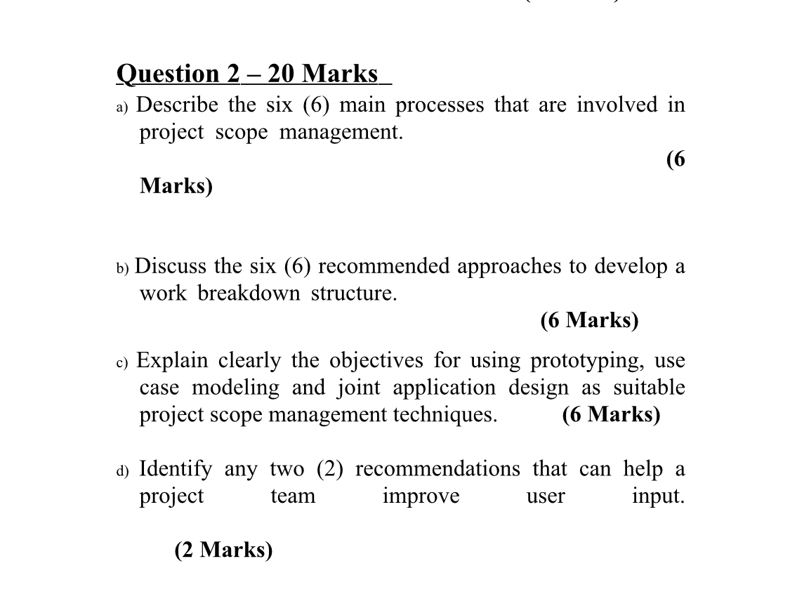  Question 2-20 Marks a) Describe the six (6) main processes that