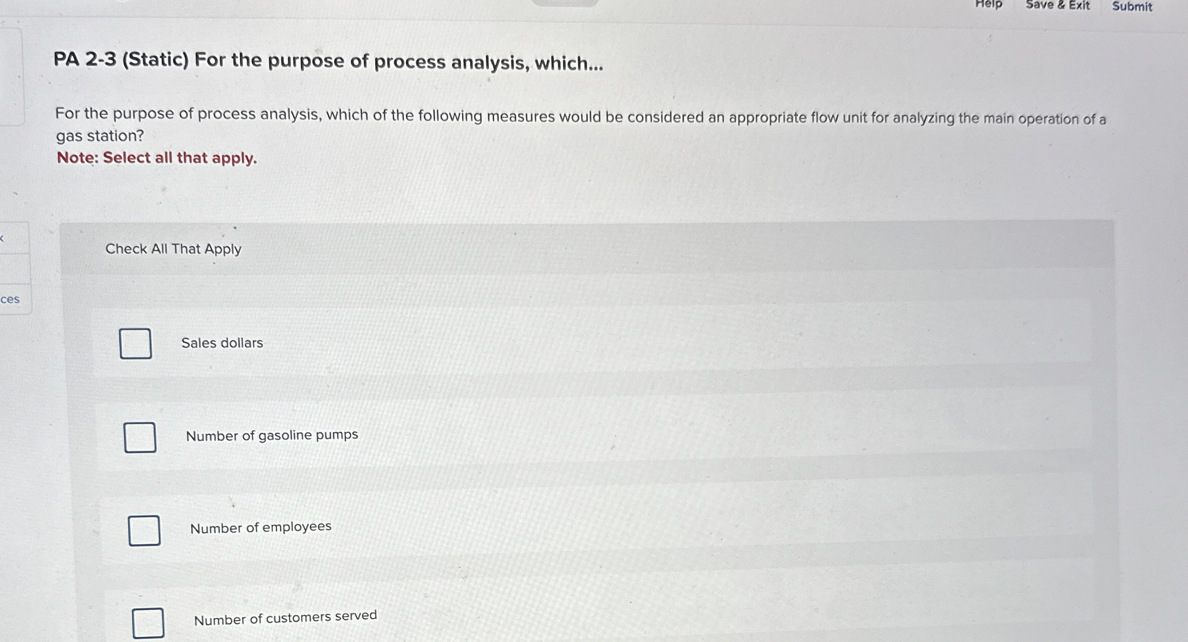  Help Save & Exit Submit PA 2-3(Static) For the purpose of