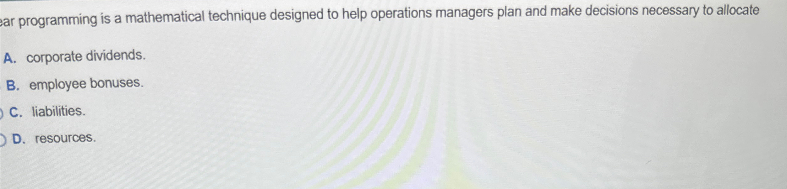  ar programming is a mathematical technique designed to help operations managers