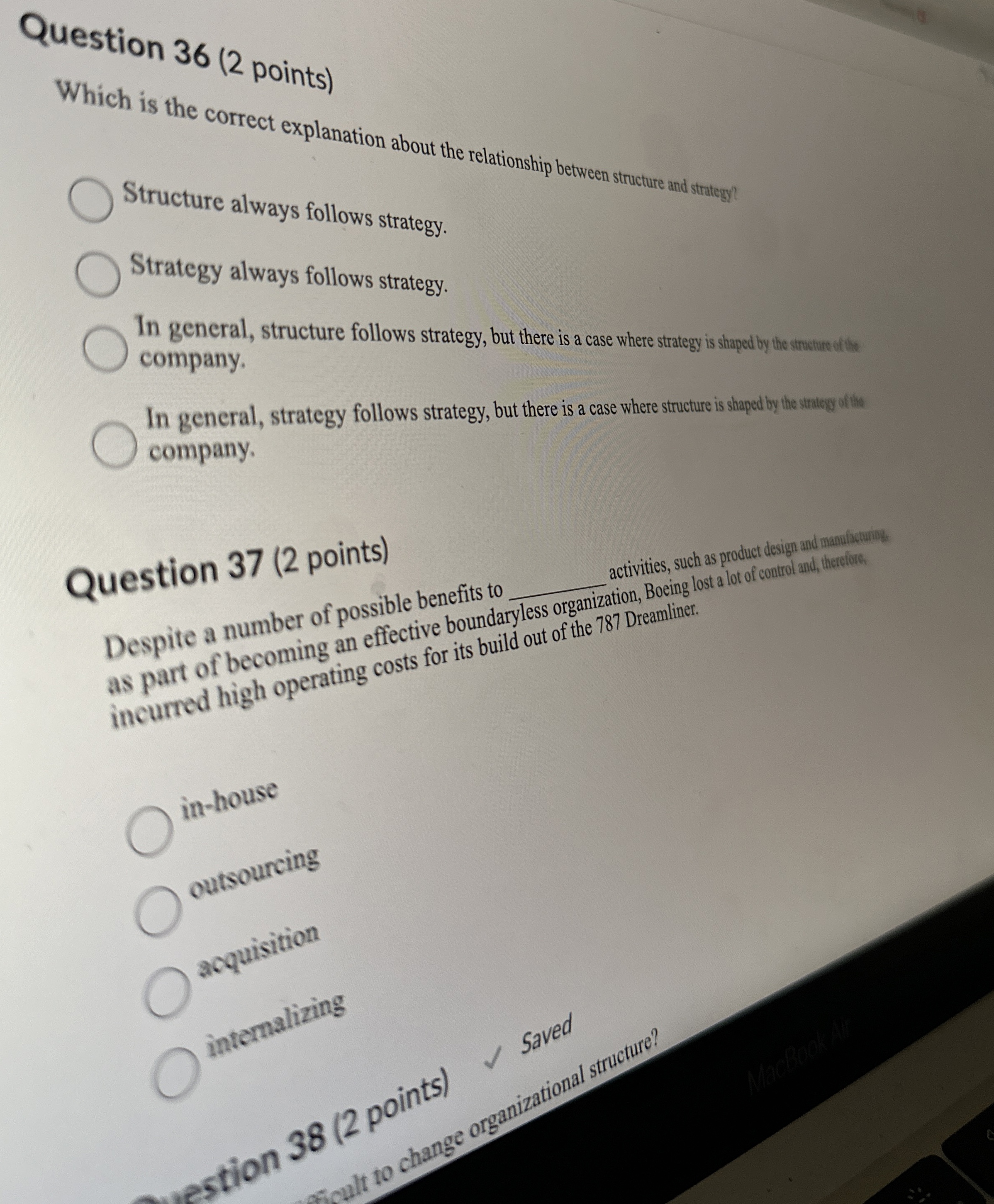  Question 36(2 points) Which is the correct explanation about the relationship