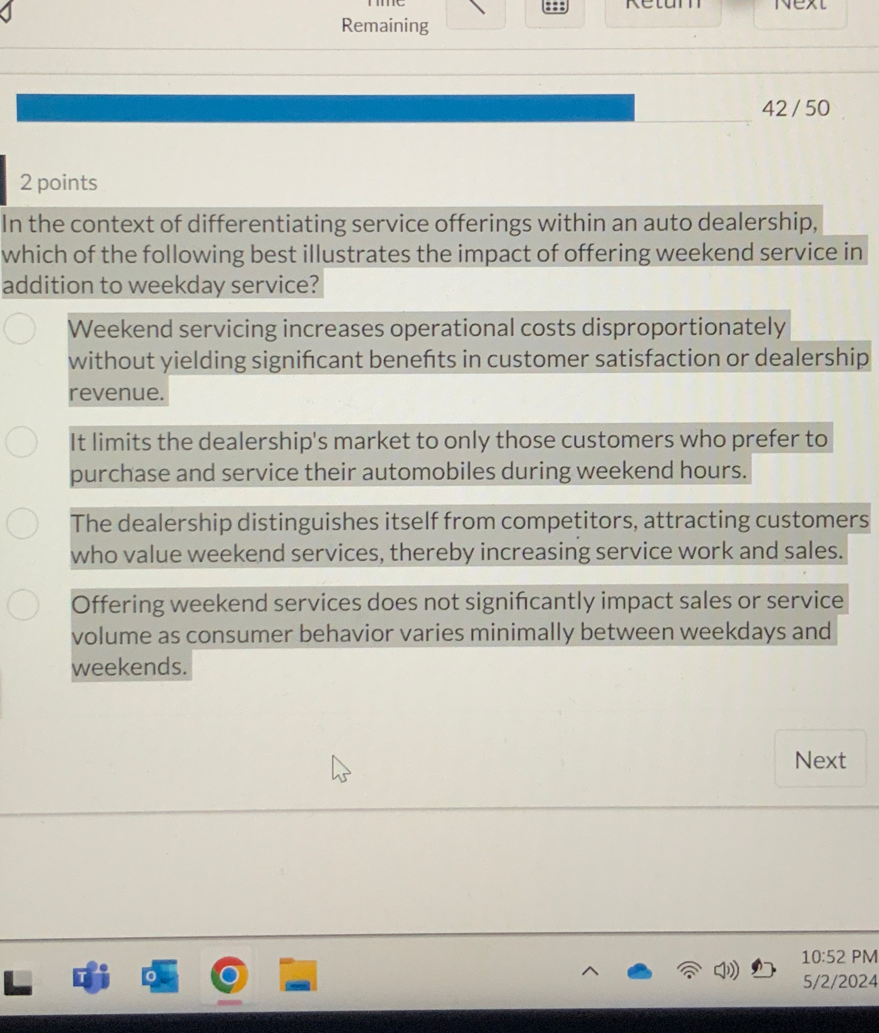  Remaining 4250 2 points In the context of differentiating service offerings