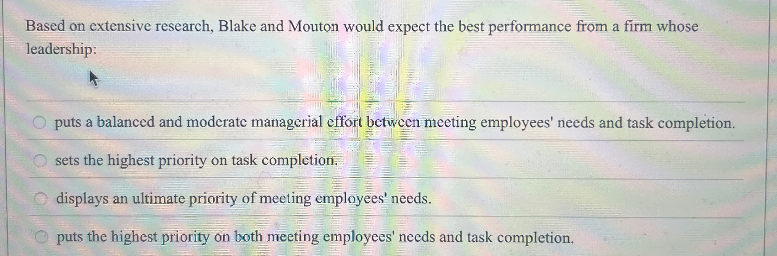  Based on extensive research, Blake and Mouton would expect the best