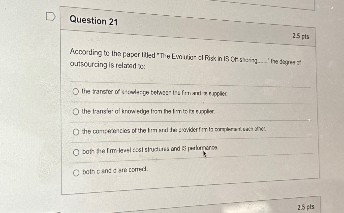  Question 21 2.5pts According to the paper titled "The Evolution of