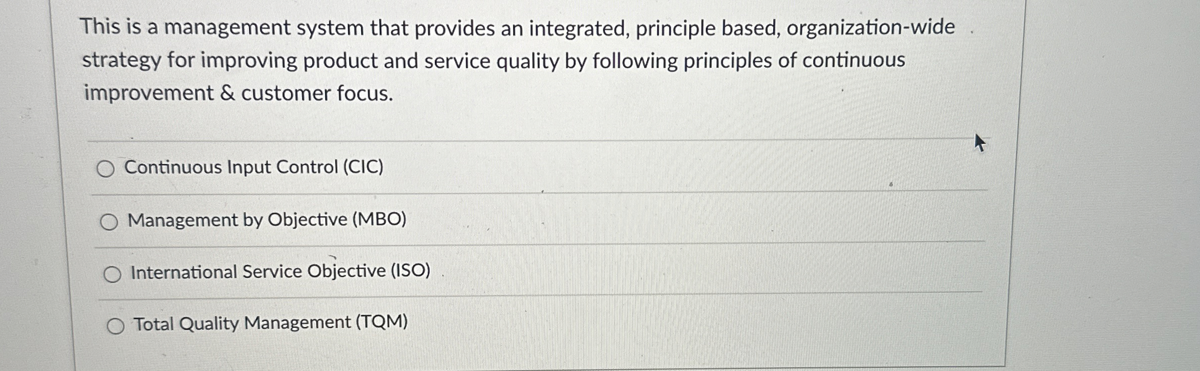  This is a management system that provides an integrated, principle based,