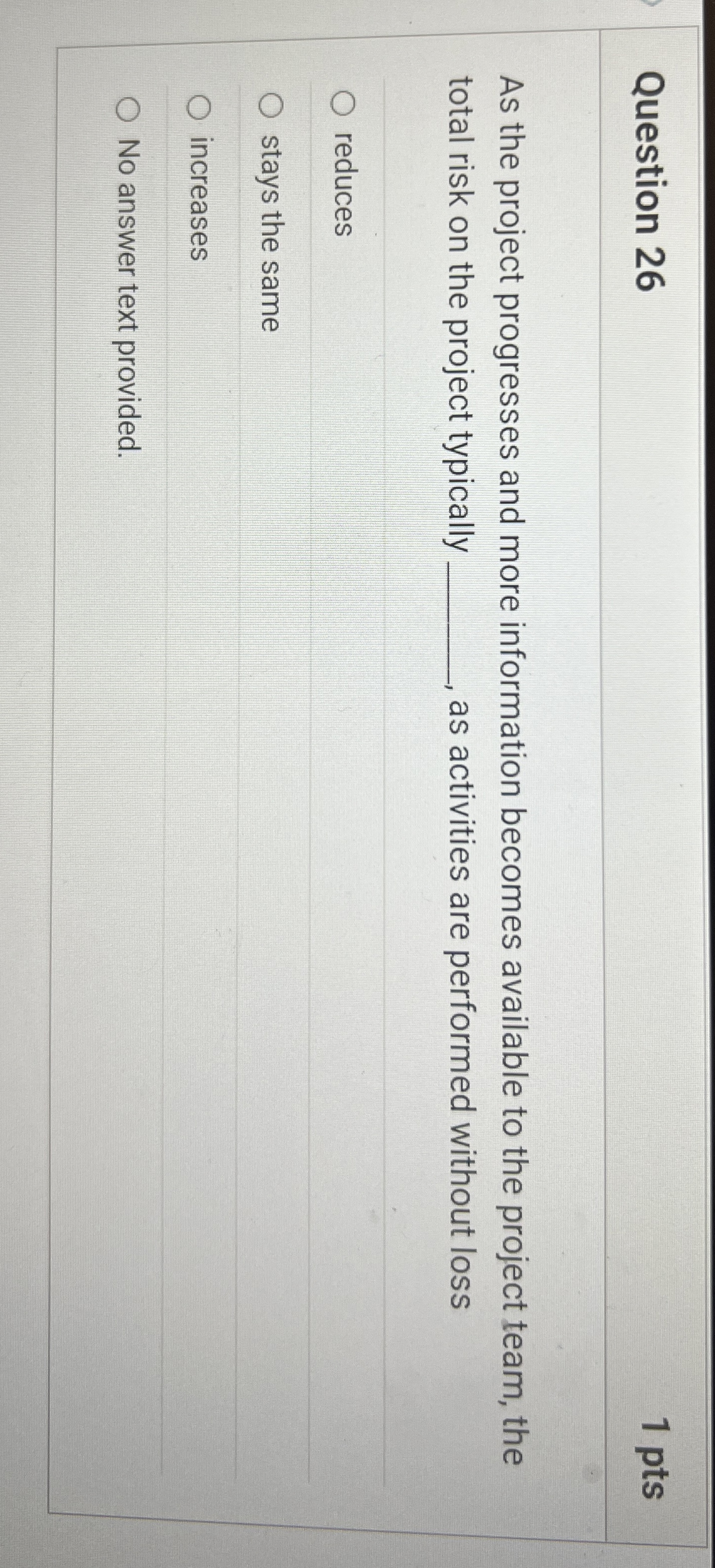  Question 26 As the project progresses and more information becomes available