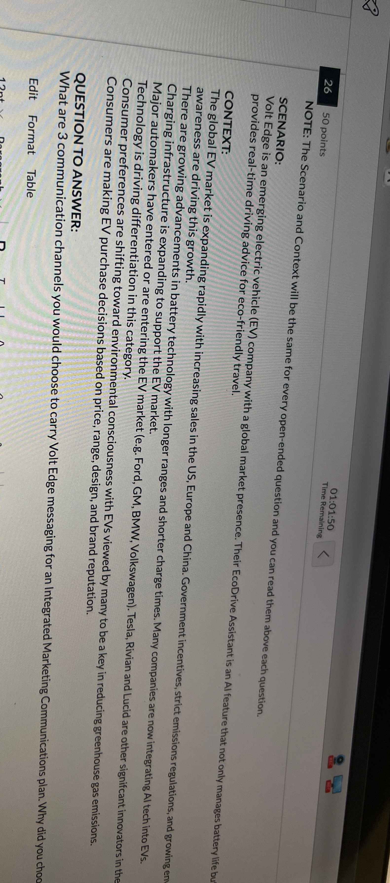 01:01:50 Time Remaining 26 50 points NOTE: The Scenario and Context