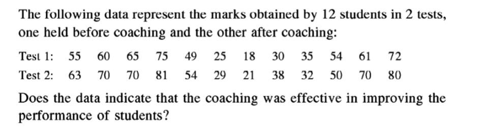  The following data represent the marks obtained by 12 students in