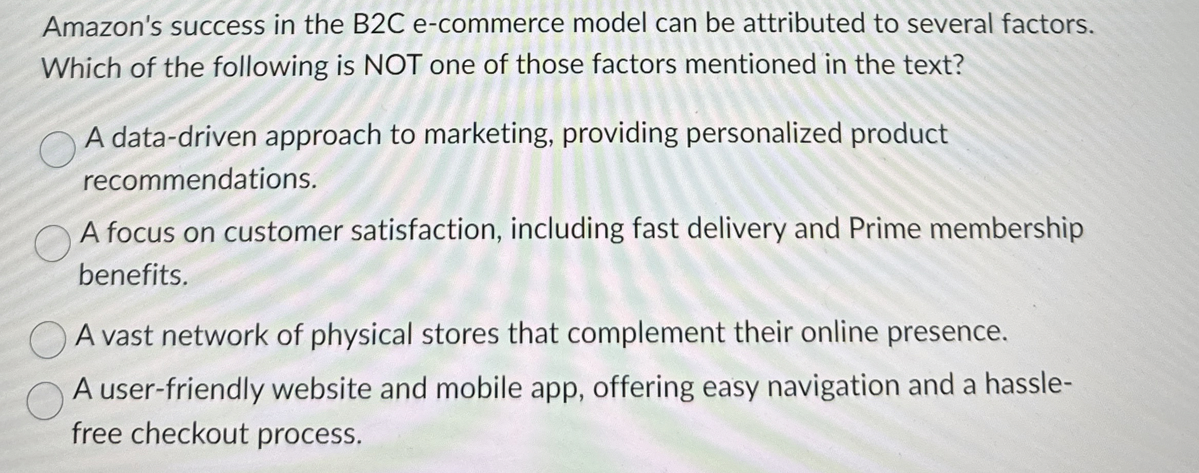  Amazon's success in the B2C e-commerce model can be attributed to