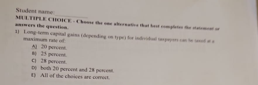  Student name: MULTIPLE CIOICE - Choose the one alternative that best
