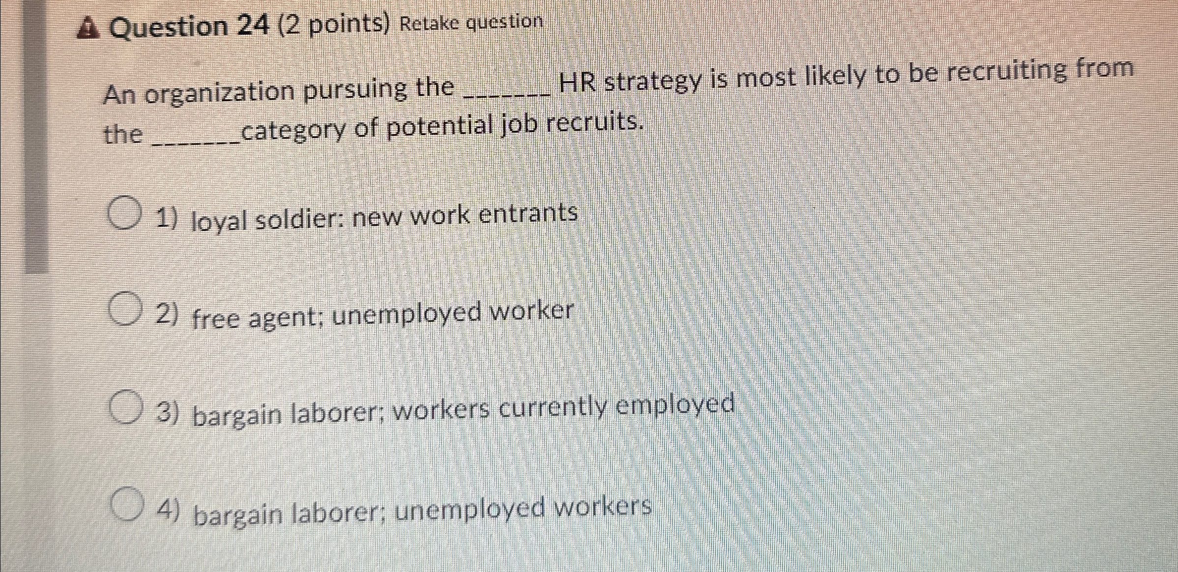  Question 24(2 points) Retake question An organization pursuing the q, HR