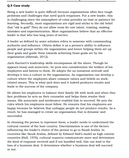  Q.5 Case study Being a new leader is quite difficult because