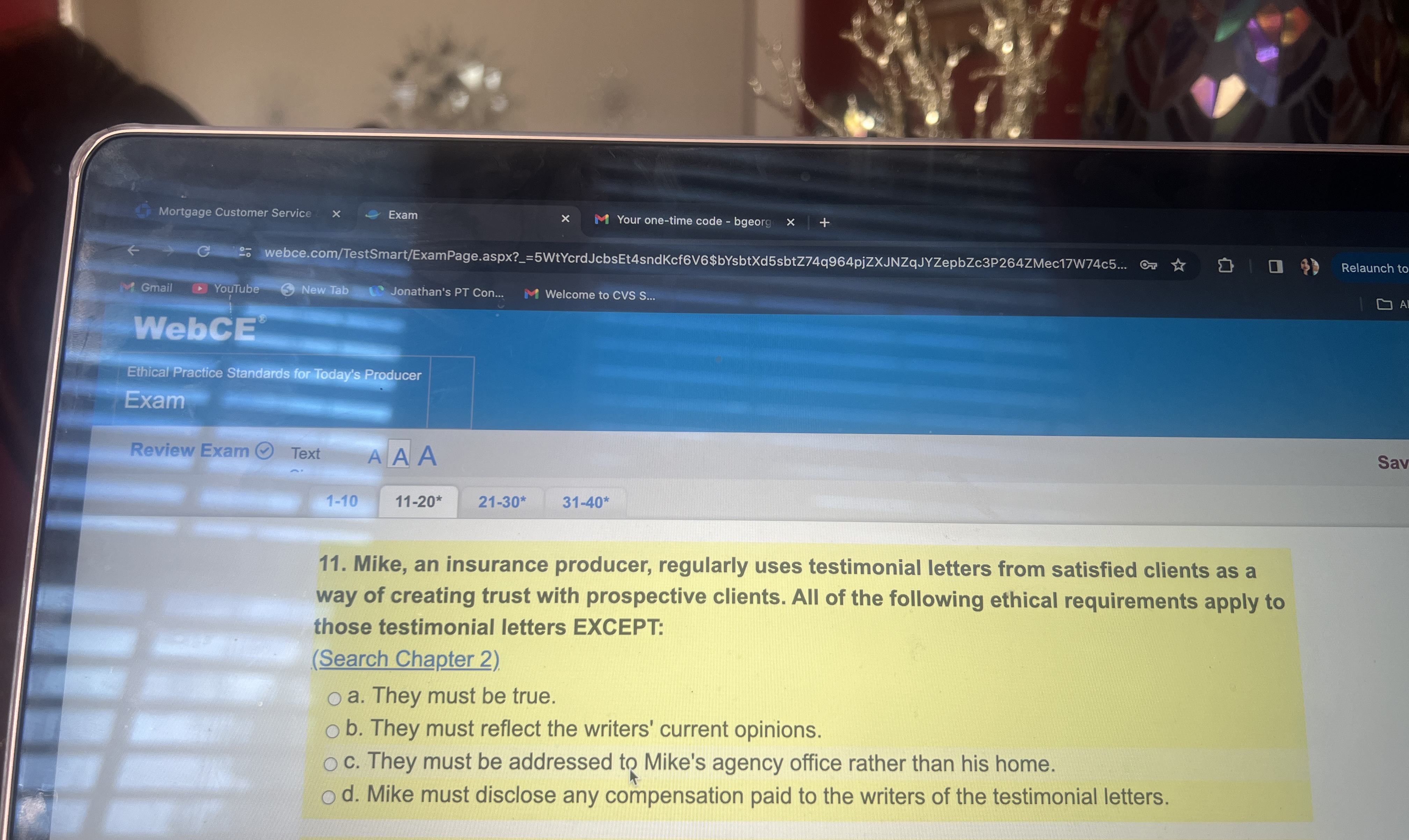  Mortgage Customer Service Exam Your one-time code - bgeorg webce.com/TestSmart/ExamPage.aspx?_=5WtYcrdJcbsEt4sndKcf6V6$bYsbtXd5sbtZ74q964pjZXJNZqJYZepbZc3P264ZMec17W74c5... Gmail