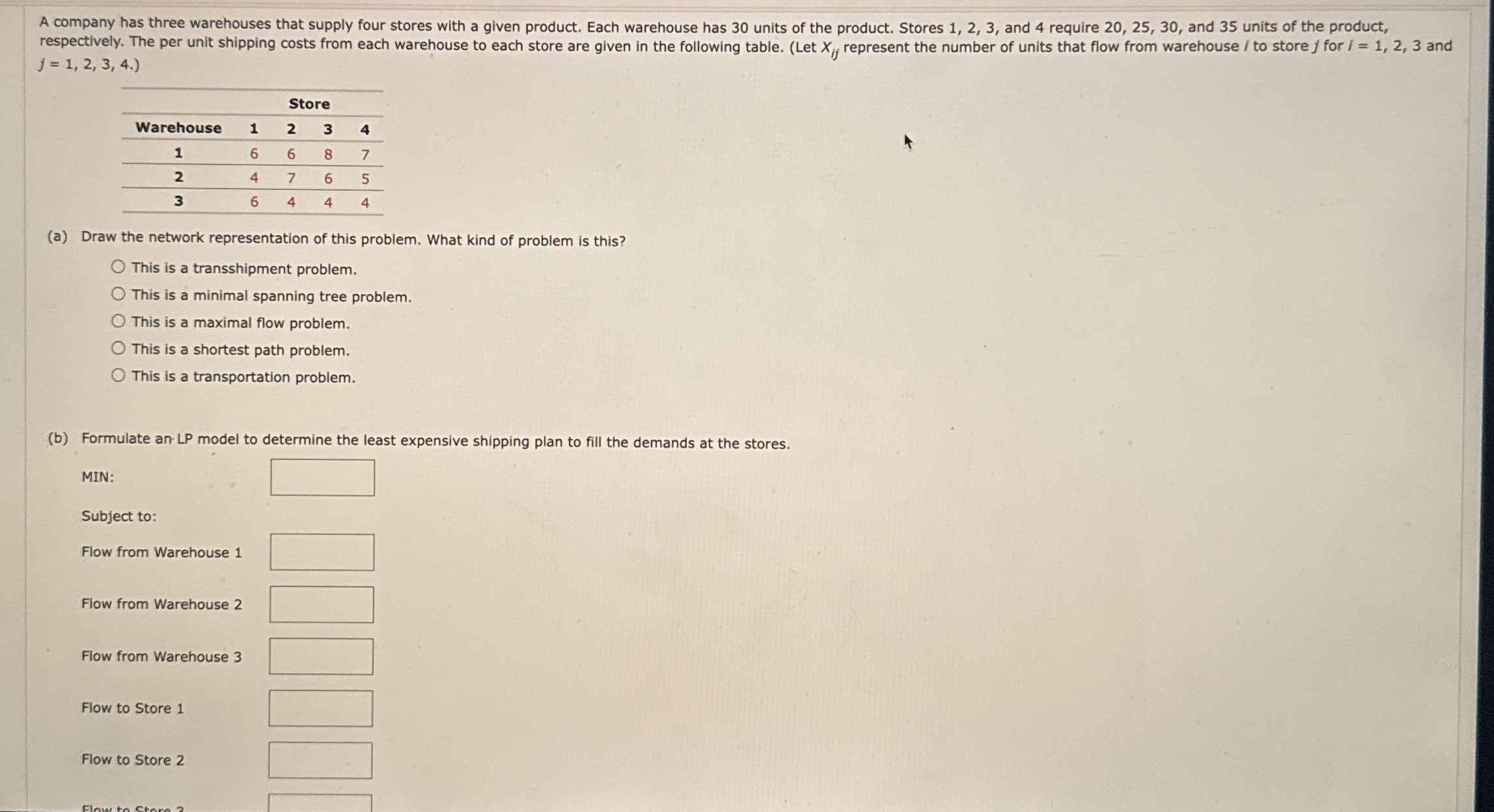  j=1,2,3,4.) (a) Draw the network representation of this problem. What kind